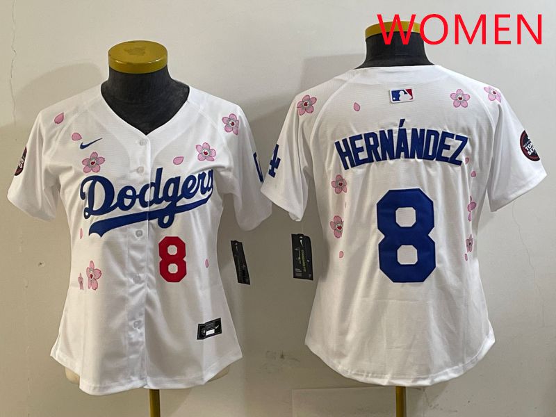 Women Los Angeles Dodgers #8 Hernandez White Sakura Edition 2025 Nike MLB Jersey style 3->women mlb jersey->Women Jersey